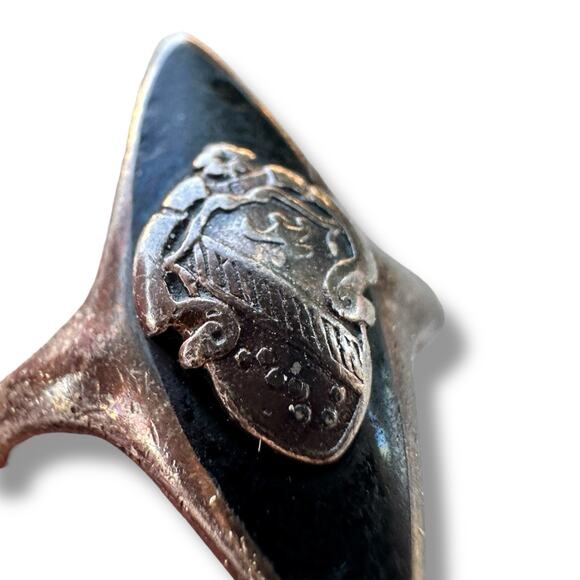 Vintage Sterling Silver Sorority Crest Ring Black Enamel Marquise Shield 925 7 - Picture 3 of 4